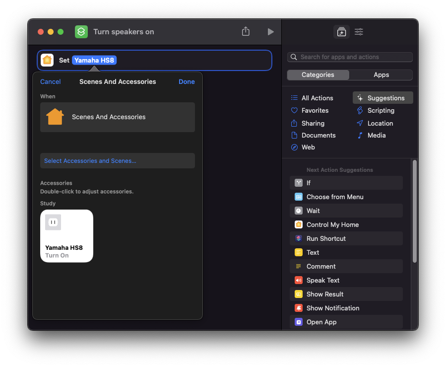 Controlling the speakers via the Shortcuts app
