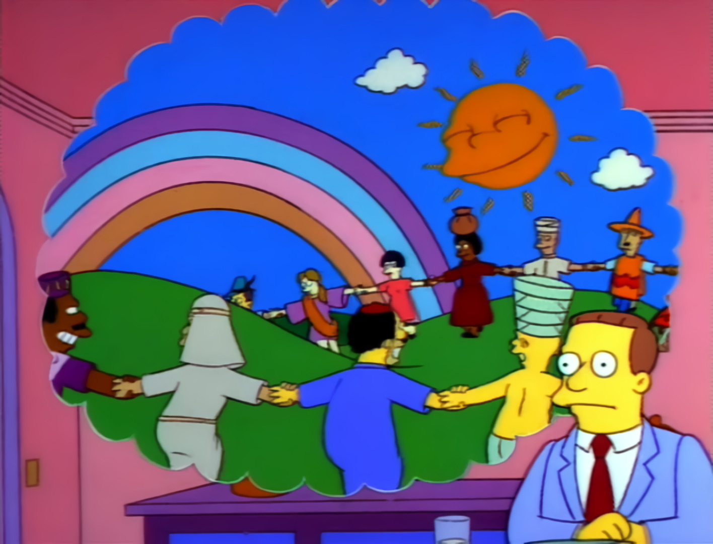 Simpsons season 4, episode 21. Shot of Lionel Hutz contemplating a world without lawyers.