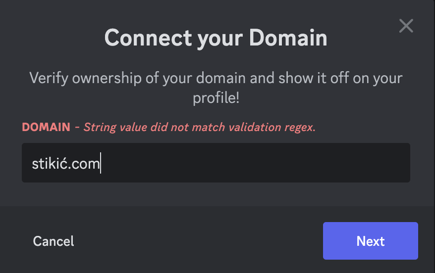 String value did not match validation regex.